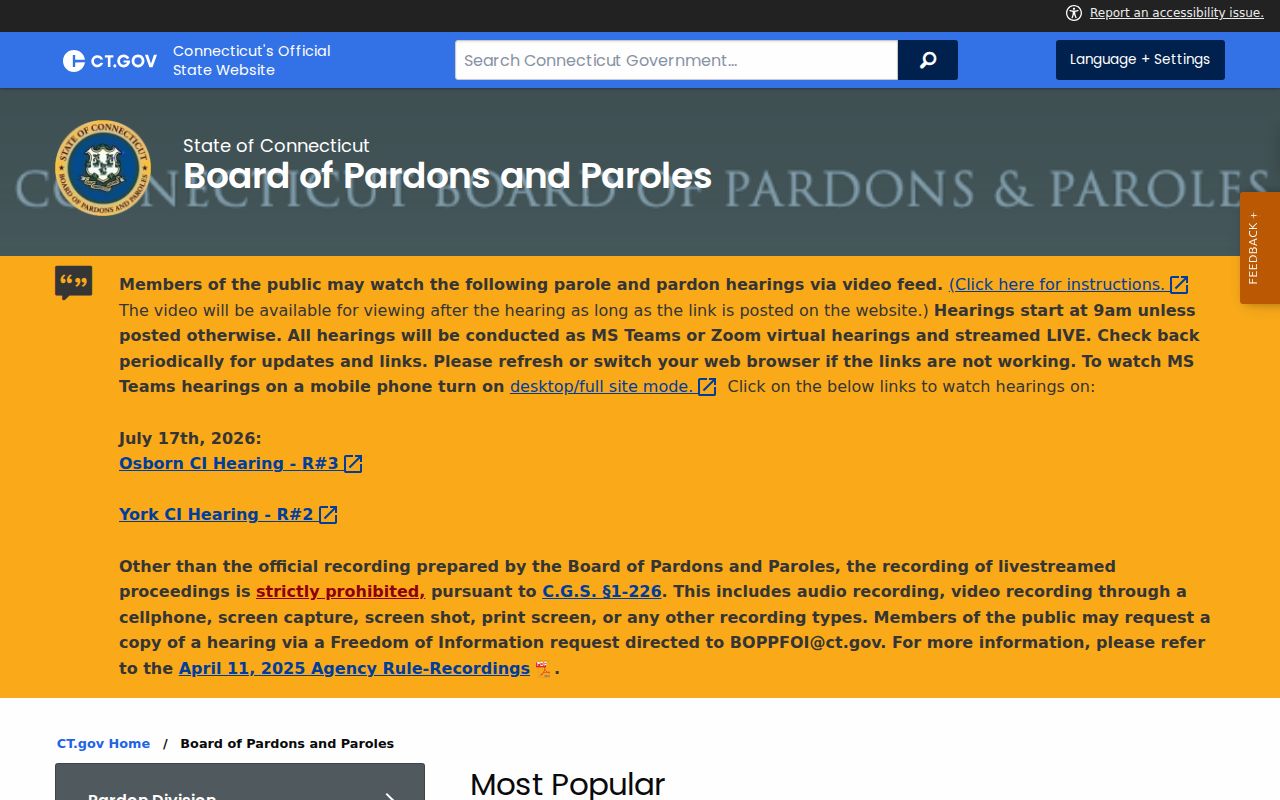 Hamden criminal records Board of Pardons and Paroles