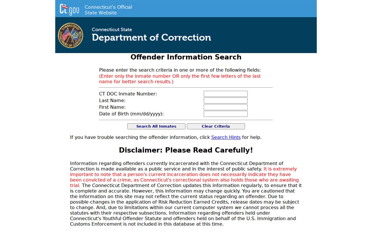 Hamden criminal history DOC offender search