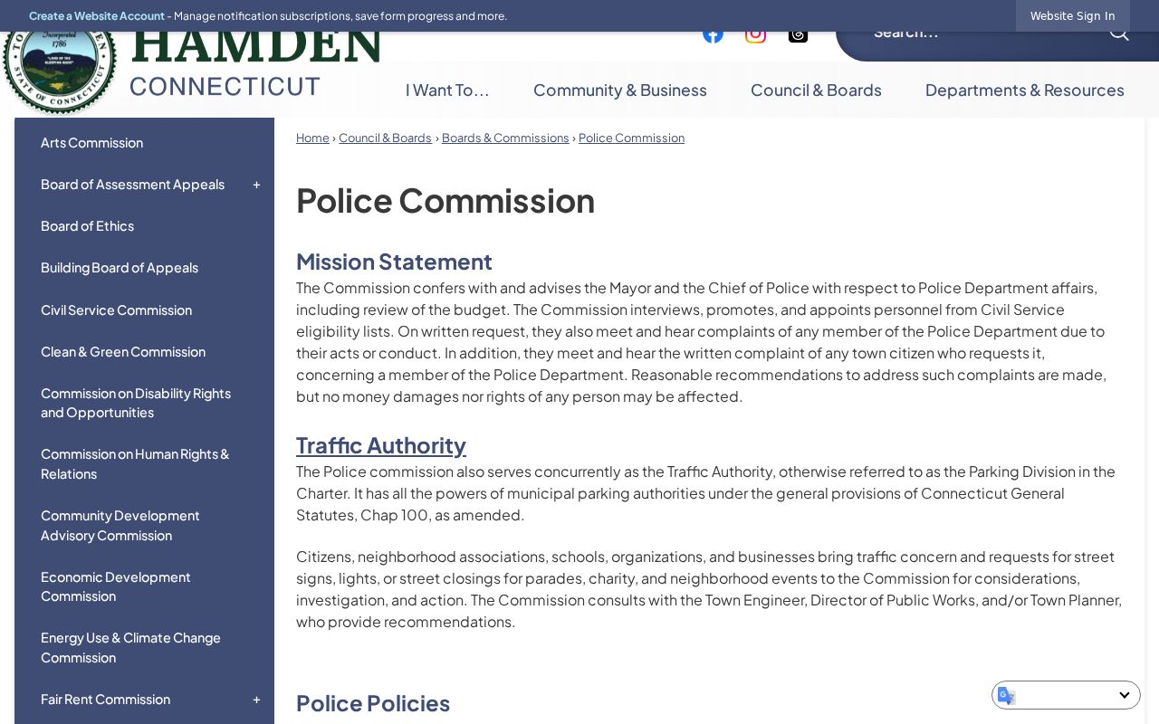 Hamden Police Commission official policy and meeting page